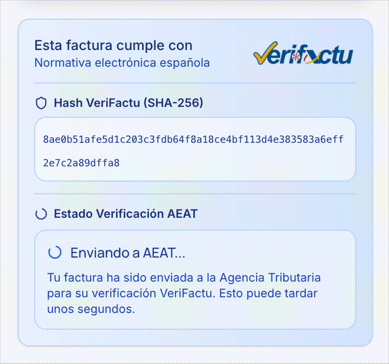 Enviando hash verifactu a AEAT